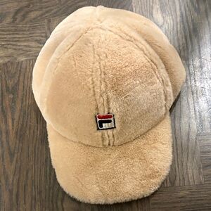 Tan teddy faux fur baseball Cap men’s women’s unisex fila one size leather